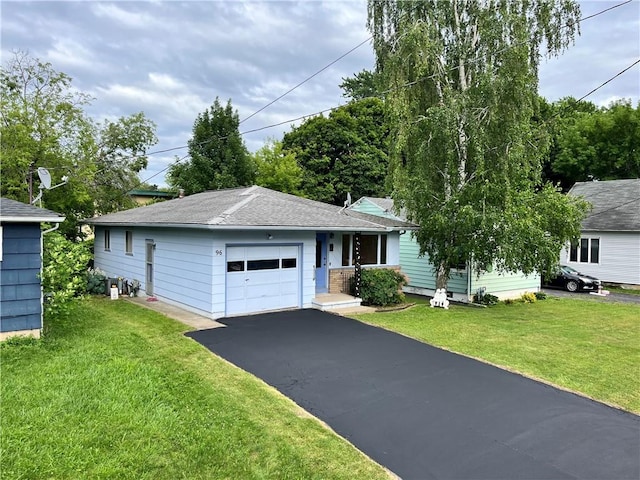 96 Vinal Ave, Irondequoit, NY 14609 - ranch-style house featuring a garage, driveway, a front lawn, and a shingled roof