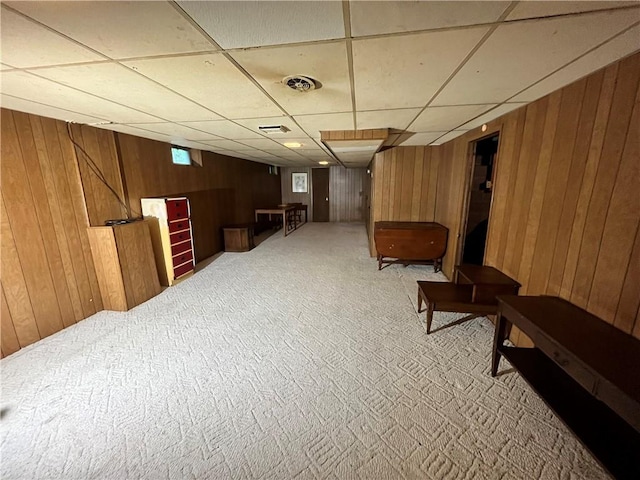 96 Vinal Ave, Irondequoit, NY 14609 - below grade area with wooden walls, carpet, and a drop ceiling