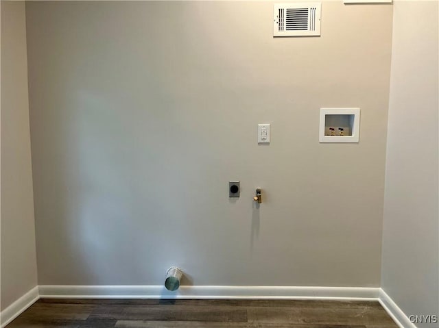 152 W Cayuga St, Oswego, NY 13126 - laundry area featuring hookup for a washing machine, dark wood-type flooring, hookup for an electric dryer, and gas dryer hookup