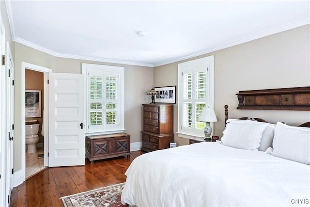 49 Academy St, Skaneateles, NY 13152 - bedroom featuring hardwood / wood-style floors, crown molding, multiple windows, and ensuite bath