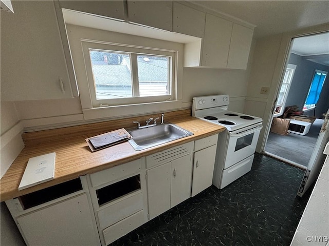 1011 Carbon St Unit 2, Syracuse, NY 13208 - kitchen featuring white electric range, healthy amount of natural light, and white cabinetry