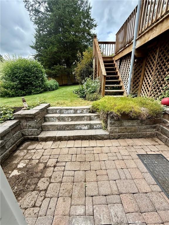5 Riverside Ave, Oneonta, NY 13820 - view of patio / terrace featuring stairway and a wooden deck