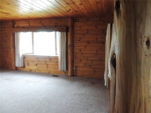 751 County Rd 17, Bainbridge, NY 13733 - spare room featuring wood ceiling, wood walls, and carpet floors