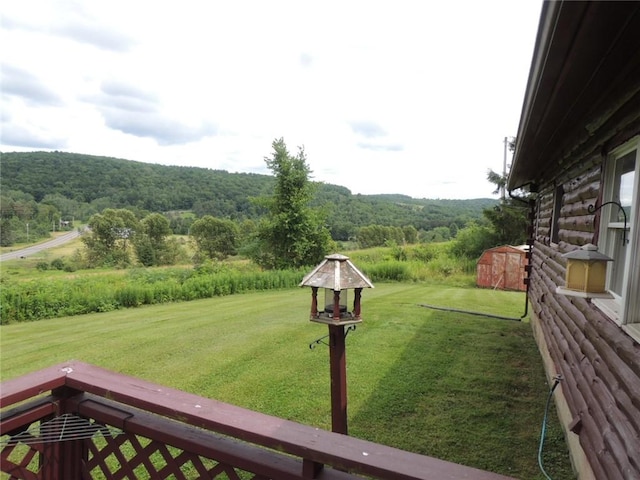 751 County Rd 17, Bainbridge, NY 13733 - view of grassy yard featuring a forest view and a storage unit