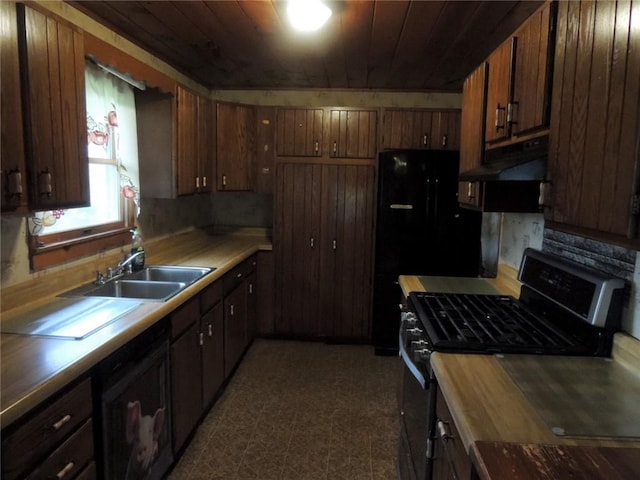 751 County Rd 17, Bainbridge, NY 13733 - kitchen with gas stove, wooden ceiling, tasteful backsplash, dishwashing machine, and under cabinet range hood