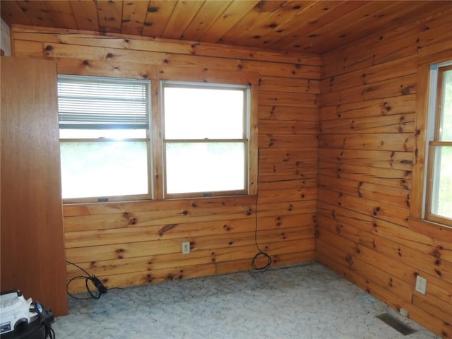 751 County Rd 17, Bainbridge, NY 13733 - spare room featuring plenty of natural light, wooden walls, carpet flooring, and wood ceiling
