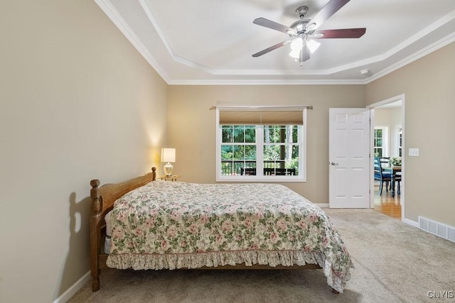 8449 Newbury Pl, Clay, NY 13041 - bedroom with carpet floors, crown molding, and ceiling fan