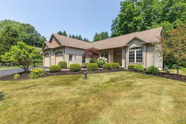 8449 Newbury Pl, Clay, NY 13041 - single story home with a garage, a front lawn, and roof with shingles