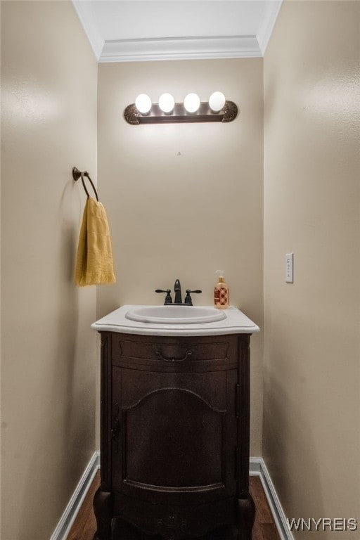 150 S Union Rd Unit 123, Amherst, NY 14221 - bathroom with vanity, wood finished floors, and ornamental molding