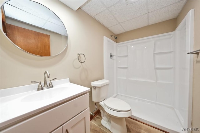 22 Vanderbilt Ave, Cheektowaga, NY 14043 - bathroom featuring a drop ceiling, a shower, and vanity