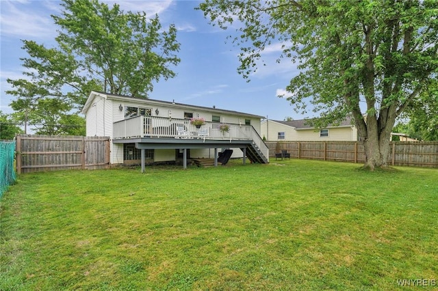 1218 Baseline Rd, Grand Island, NY 14072 - rear view of house featuring stairway, a deck, and a fenced backyard