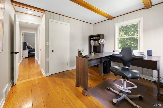 200 Audubon Rd, Manlius, NY 13066 - office with beamed ceiling and light wood-style floors