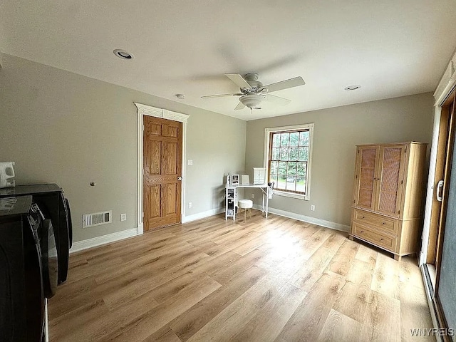 10448 Clarence Center Rd, Clarence, NY 14031 - washroom with a ceiling fan, light wood-type flooring, and recessed lighting
