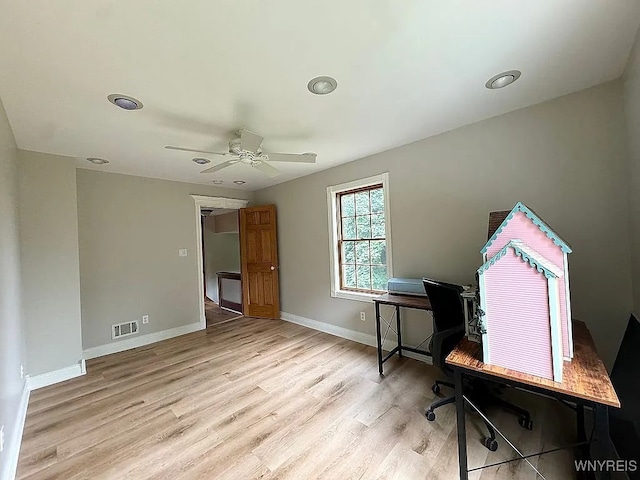 10448 Clarence Center Rd, Clarence, NY 14031 - home office with wood finished floors, ceiling fan, and recessed lighting