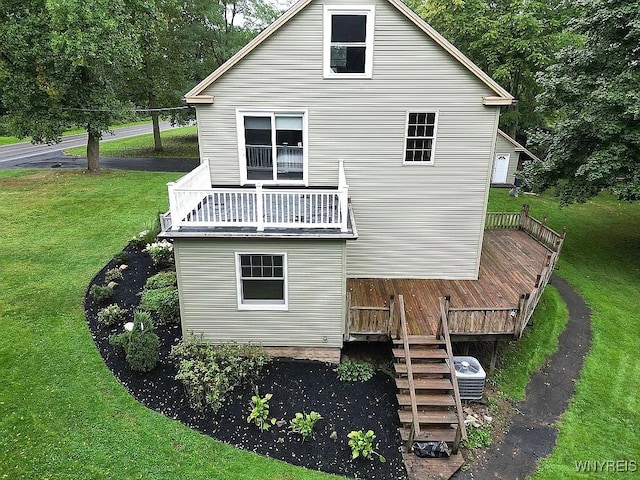 10448 Clarence Center Rd, Clarence, NY 14031 - rear view of property with a lawn, a deck, and stairway
