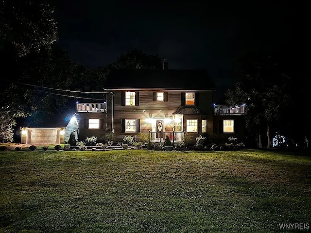 10448 Clarence Center Rd, Clarence, NY 14031 - colonial house featuring a balcony and a yard