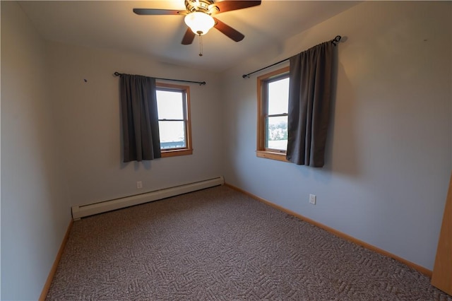 817 Flax Island Rd, Otego, NY 13825 - carpeted empty room with baseboard heating and a ceiling fan