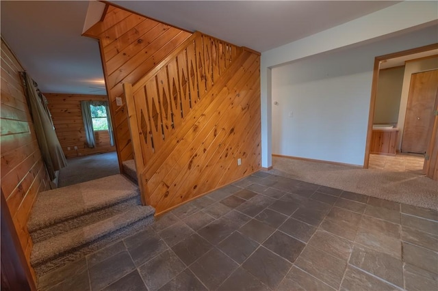 817 Flax Island Rd, Otego, NY 13825 - stairway with wood walls and stone finish flooring