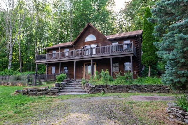 817 Flax Island Rd, Otego, NY 13825 - cabin featuring a wooden deck and log siding