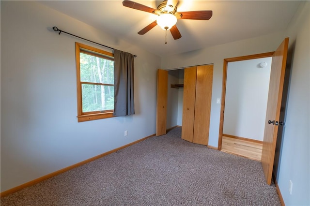 817 Flax Island Rd, Otego, NY 13825 - unfurnished bedroom with light carpet, a closet, and a ceiling fan