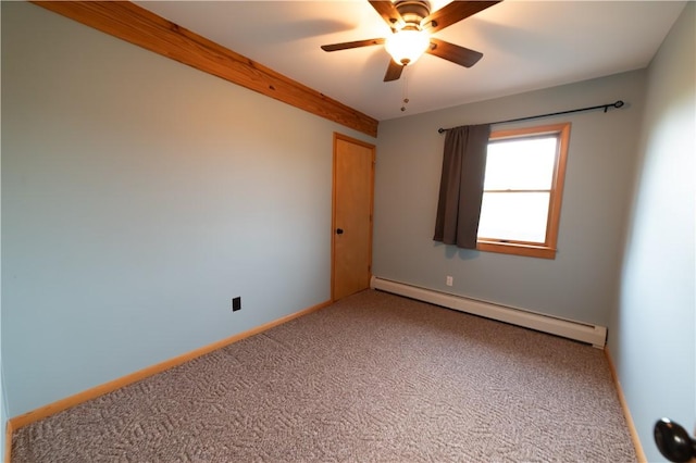 817 Flax Island Rd, Otego, NY 13825 - carpeted empty room featuring a baseboard radiator and a ceiling fan