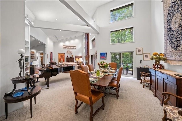823 Skylane, Union, NY 13760 - dining room featuring light carpet, high vaulted ceiling, and recessed lighting