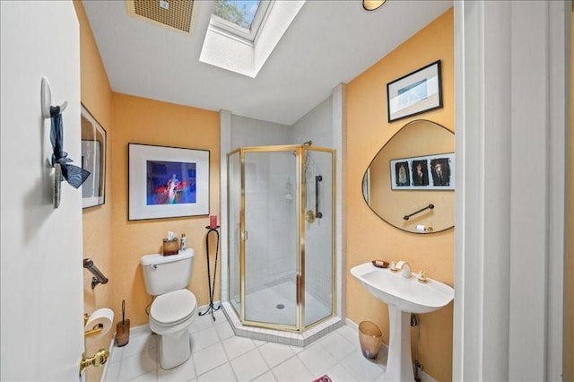 823 Skylane, Union, NY 13760 - bathroom with a skylight, a stall shower, and tile patterned floors