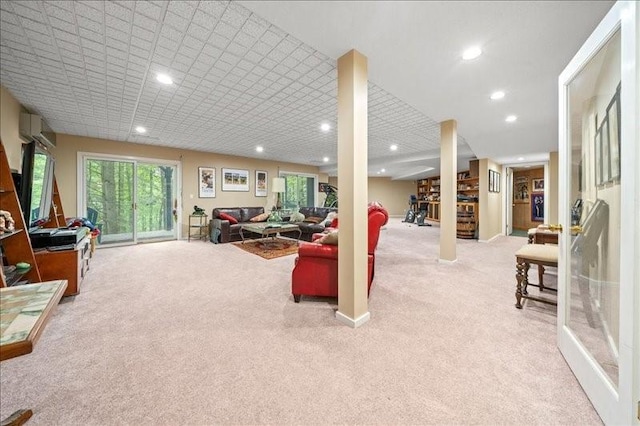 823 Skylane, Union, NY 13760 - living room featuring light carpet, plenty of natural light, a wall mounted AC, and recessed lighting