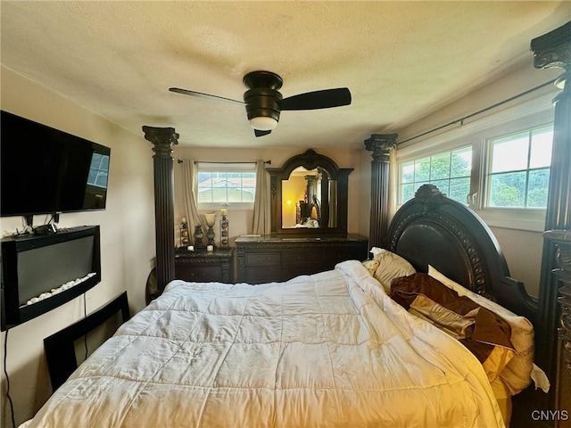 210 Wynnfield Dr, Camillus, NY 13219 - bedroom featuring multiple windows, ceiling fan, and a textured ceiling