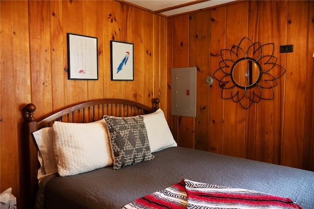 5681 Leidenfrost Adams Rd, Hector, NY 14841 - bedroom featuring electric panel and wood walls