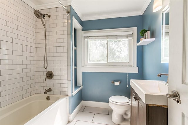 209 Thompson Rd, Henrietta, NY 14623 - bathroom featuring tile patterned floors, vanity, crown molding, and shower / bathtub combination