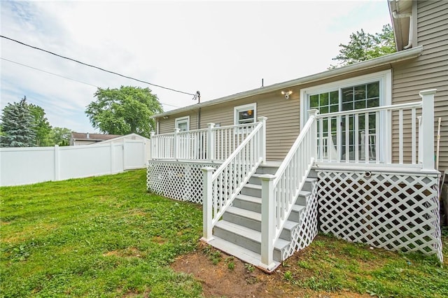 209 Thompson Rd, Henrietta, NY 14623 - back of house featuring a deck, a shed, and stairway