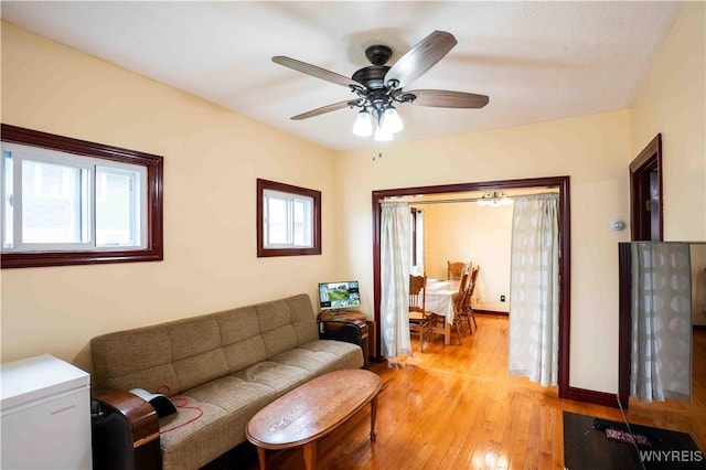 14 Phyllis Ave, Buffalo, NY 14215 - living area with healthy amount of natural light, a ceiling fan, and light wood-style flooring