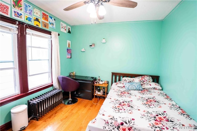 14 Phyllis Ave, Buffalo, NY 14215 - bedroom with radiator, multiple windows, wood finished floors, and a ceiling fan