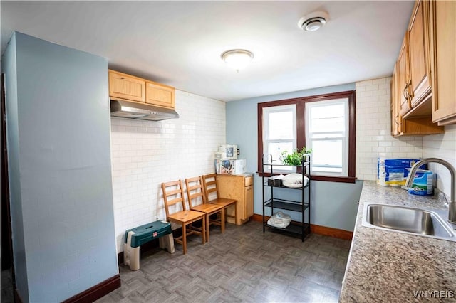 14 Phyllis Ave, Buffalo, NY 14215 - kitchen featuring under cabinet range hood, light countertops, tasteful backsplash, and light brown cabinetry