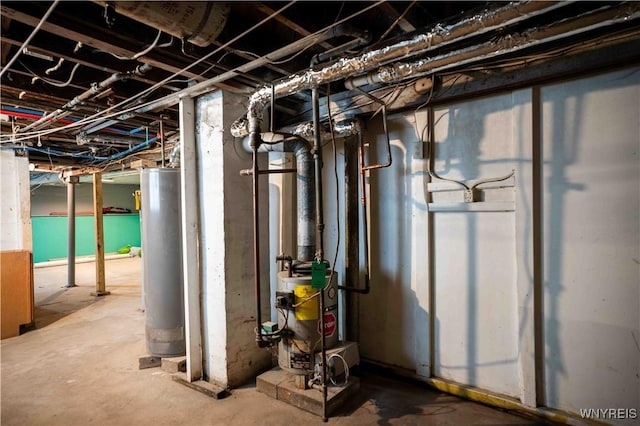 14 Phyllis Ave, Buffalo, NY 14215 - unfinished basement with gas water heater and a heating unit