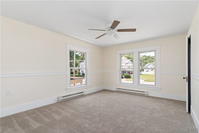 315 Otsego St, German Flatts, NY 13357 - empty room featuring a baseboard heating unit, plenty of natural light, a wainscoted wall, and carpet floors