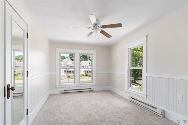 315 Otsego St, German Flatts, NY 13357 - spare room featuring a baseboard radiator, healthy amount of natural light, wainscoting, and carpet floors