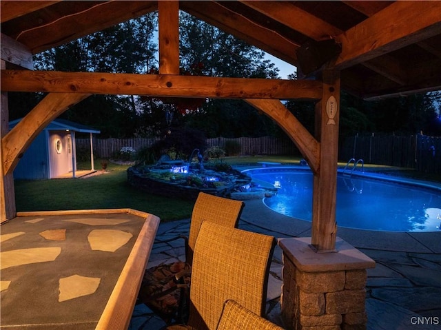 4043 Libra Ln, Clay, NY 13090 - view of swimming pool with a fenced backyard, a patio, and a shed