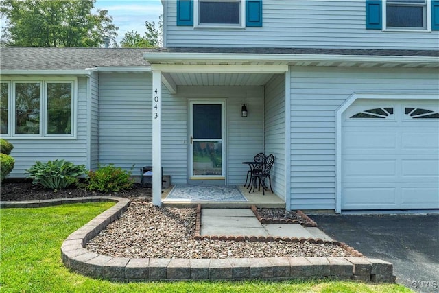 4043 Libra Ln, Clay, NY 13090 - doorway to property with a garage and roof with shingles