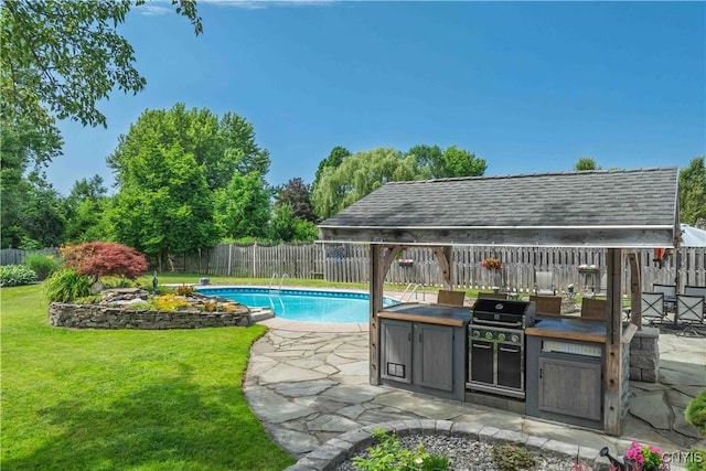 4043 Libra Ln, Clay, NY 13090 - view of pool featuring an outdoor kitchen, a fenced backyard, and a patio area
