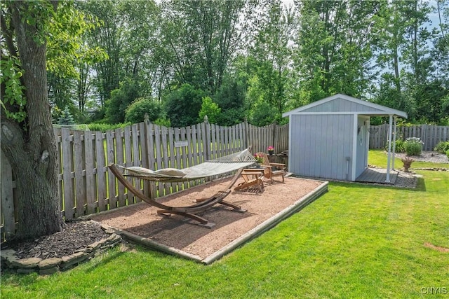4043 Libra Ln, Clay, NY 13090 - fenced backyard with a storage unit and view of wooded area