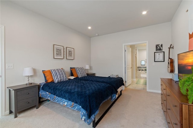 254 Longleaf Ln, Walworth, NY 14502 - bedroom featuring light colored carpet, recessed lighting, and ensuite bathroom