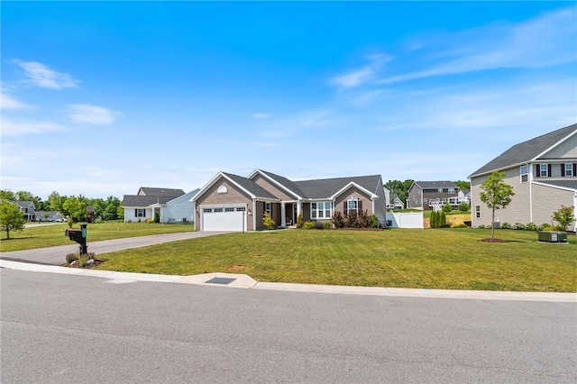 254 Longleaf Ln, Walworth, NY 14502 - ranch-style house featuring driveway, a front lawn, an attached garage, and a residential view