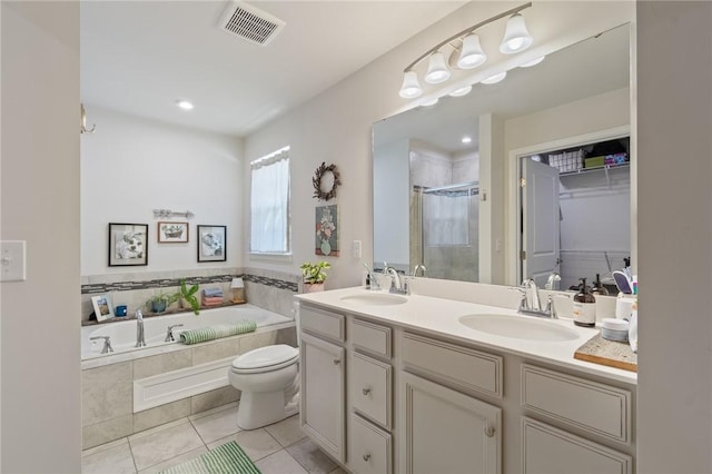 254 Longleaf Ln, Walworth, NY 14502 - full bath with a stall shower, double vanity, tile patterned flooring, and a garden tub