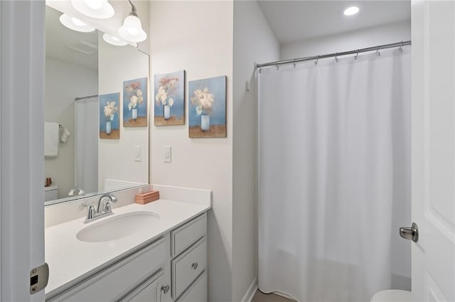 254 Longleaf Ln, Walworth, NY 14502 - full bathroom featuring vanity, a shower with curtain, and recessed lighting