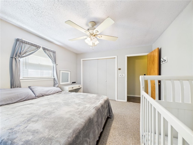 1041 Rte 44, Shinglehouse, PA 16748 - bedroom with a closet, a textured ceiling, carpet, and a ceiling fan