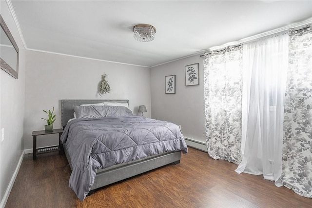 397 Merrill Pl, Southport, NY 14904 - bedroom featuring baseboard heating, wood finished floors, and crown molding
