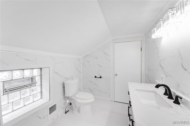 23 Lombardy St, Lancaster, NY 14086 - bathroom featuring vanity and lofted ceiling