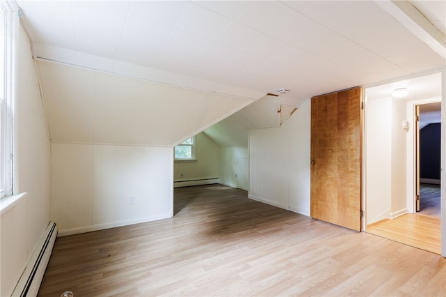 773 Marshall Rd, Chili, NY 14624 - bonus room featuring a baseboard heating unit, a baseboard radiator, wood finished floors, and vaulted ceiling